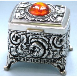 Szkatułka platerowana z bursztynem- na pierścionki